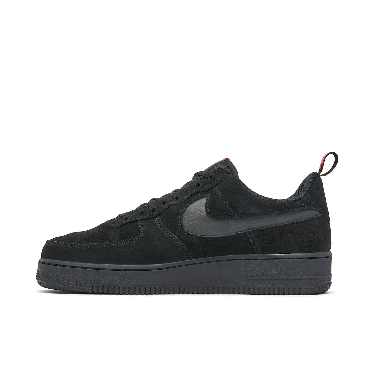 NIKE AIR FORCE 1 07 LV8 REFLECTIVE SWOOSH BLACK CRIMSON