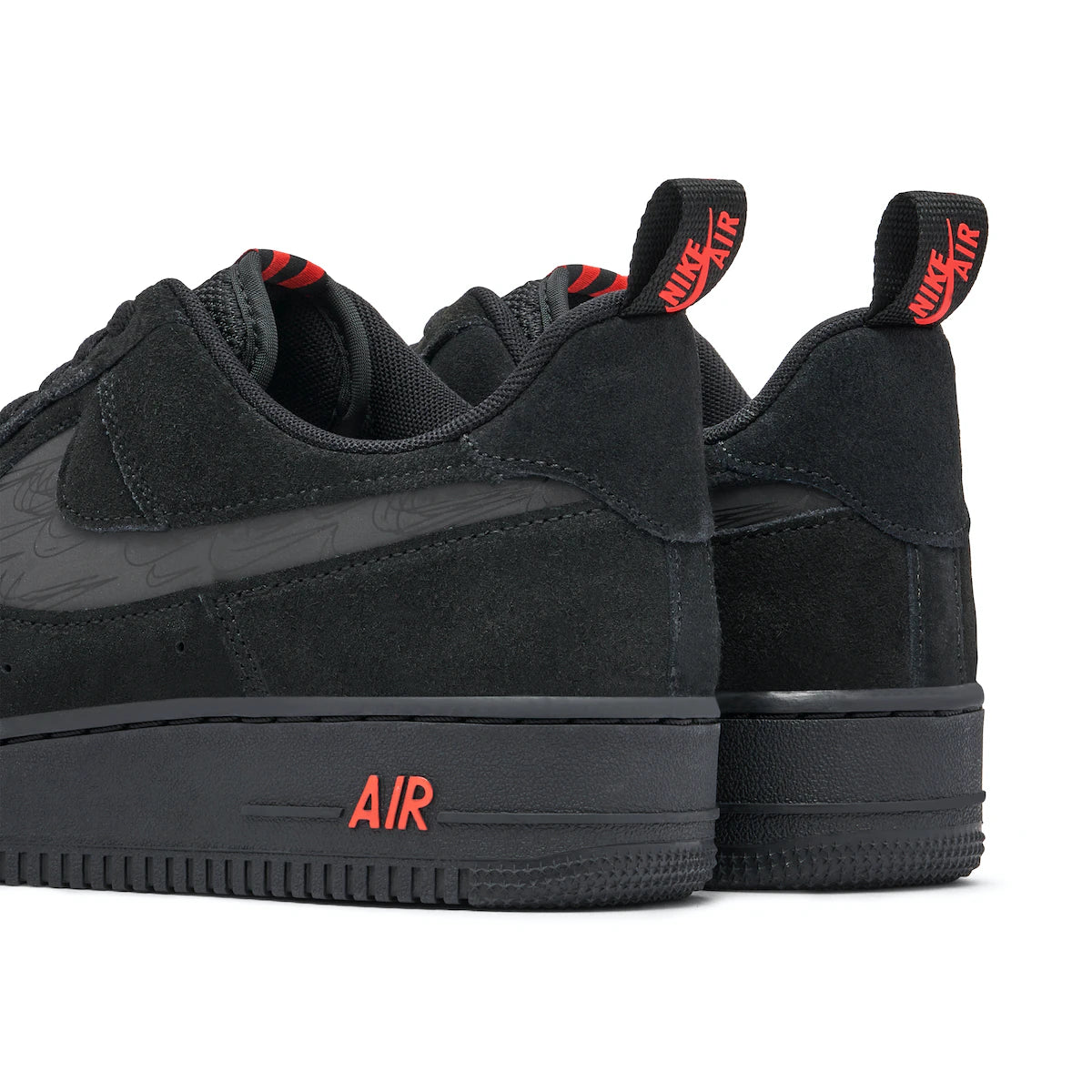 NIKE AIR FORCE 1 07 LV8 REFLECTIVE SWOOSH BLACK CRIMSON